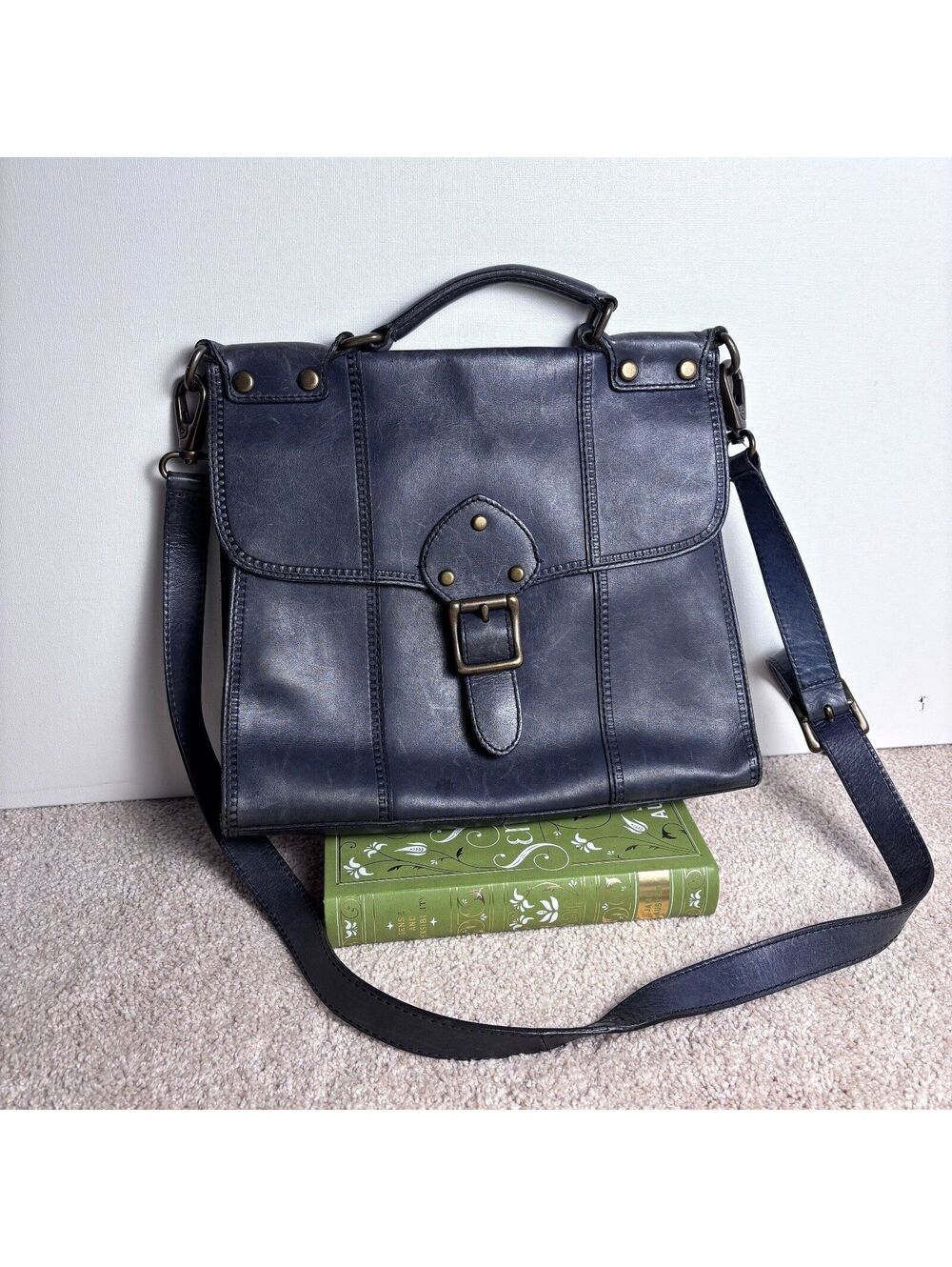 Fossil Blue Leather Messenger Crossbody Bag